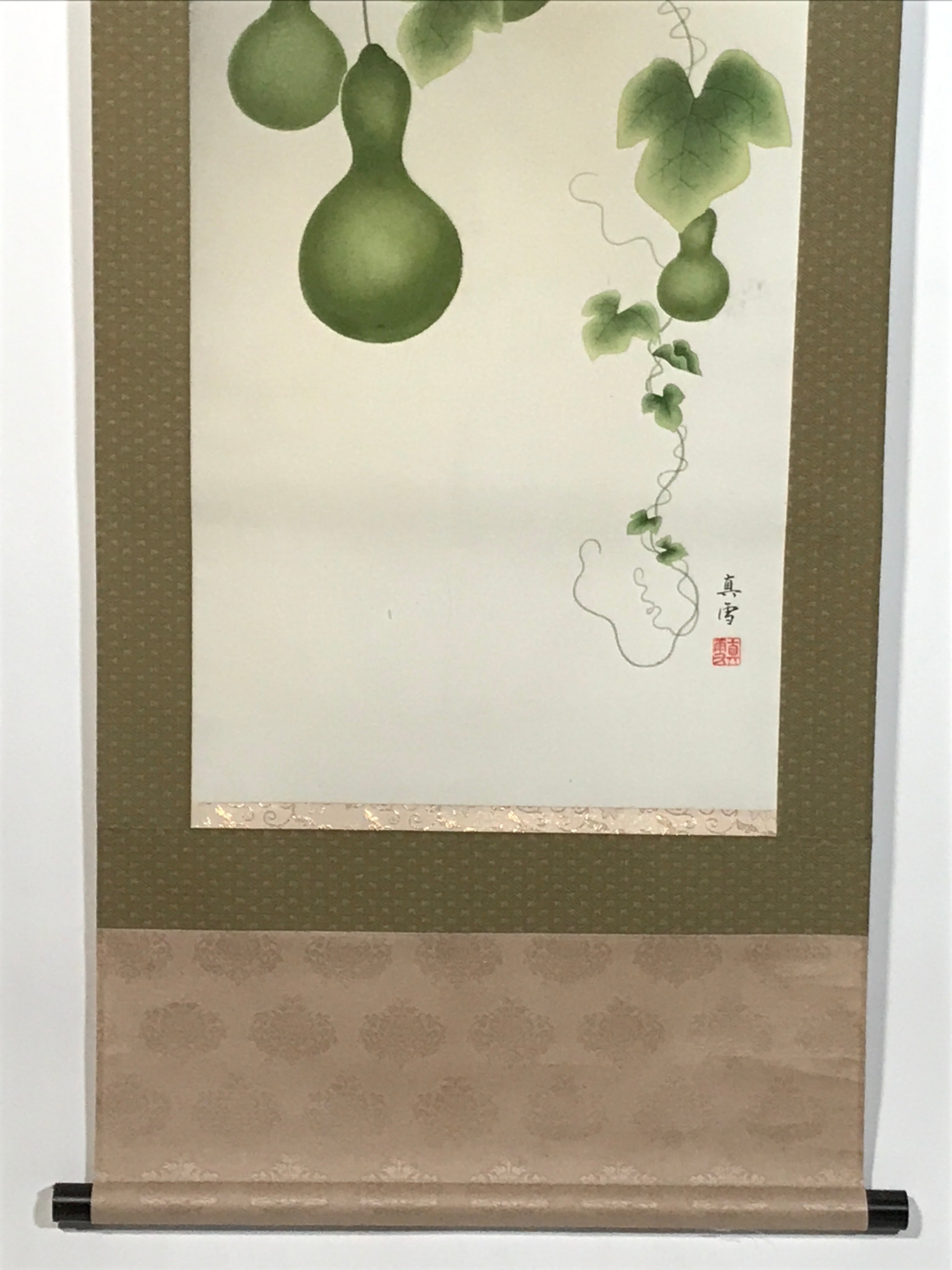 Japanese Hanging Scroll Kakejiku Vtg Sparrow Birds Hyotan Gourds Summer KJ212-AD - Scroll-chidorivintage.com
