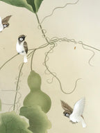 Japanese Hanging Scroll Kakejiku Vtg Sparrow Birds Hyotan Gourds Summer KJ212-AD - Scroll-chidorivintage.com