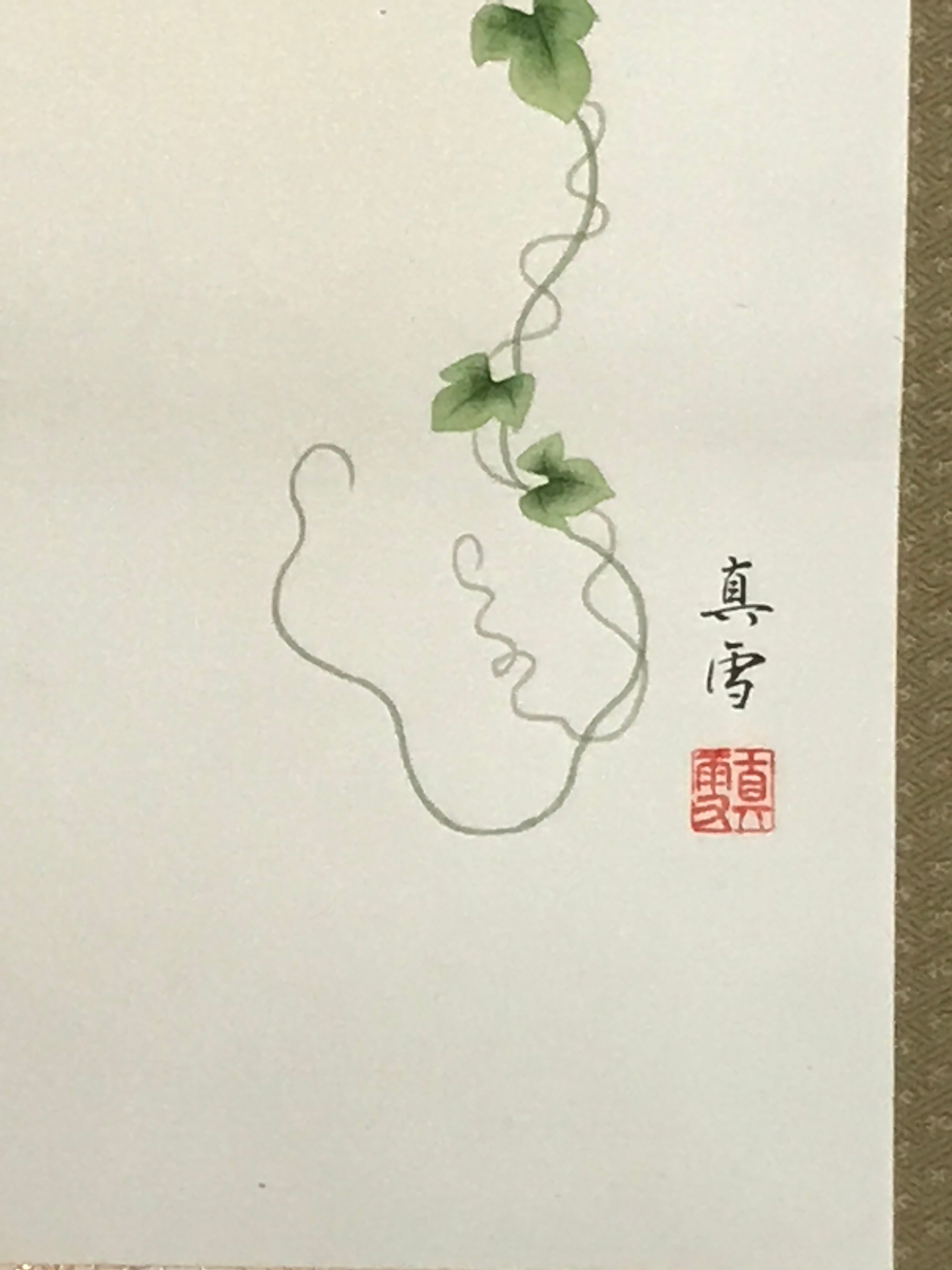 Japanese Hanging Scroll Kakejiku Vtg Sparrow Birds Hyotan Gourds Summer KJ212-AD - Scroll-chidorivintage.com