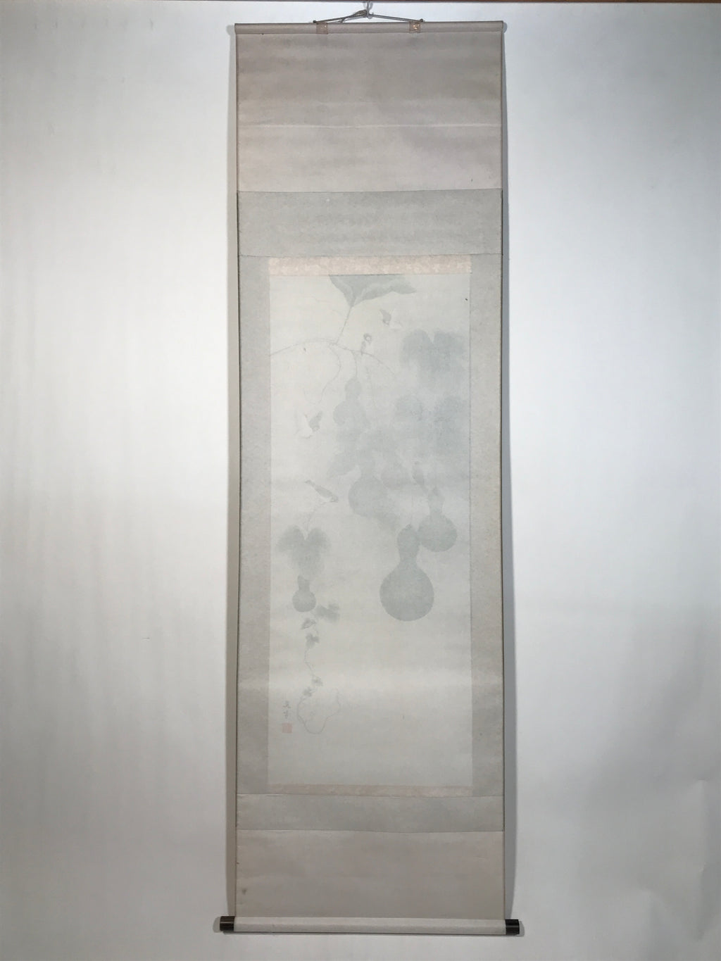 Japanese Hanging Scroll Kakejiku Vtg Sparrow Birds Hyotan Gourds Summer KJ212-AD - Scroll-chidorivintage.com