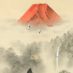 Japanese Hanging Scroll Kakejiku Vtg Red Mt Fuji Akafuji Village Color KJ213-AD - Scroll-chidorivintage.com