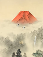 Japanese Hanging Scroll Kakejiku Vtg Red Mt Fuji Akafuji Village Color KJ213-AD - Scroll-chidorivintage.com