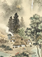 Japanese Hanging Scroll Kakejiku Vtg Red Mt Fuji Akafuji Village Color KJ213-AD - Scroll-chidorivintage.com