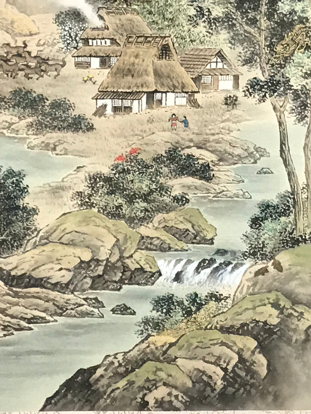 Japanese Hanging Scroll Kakejiku Vtg Red Mt Fuji Akafuji Village Color KJ213-AD - Scroll-chidorivintage.com