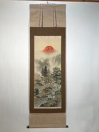 Japanese Hanging Scroll Kakejiku Vtg Red Mt Fuji Akafuji Village Color KJ213-AD - Scroll-chidorivintage.com