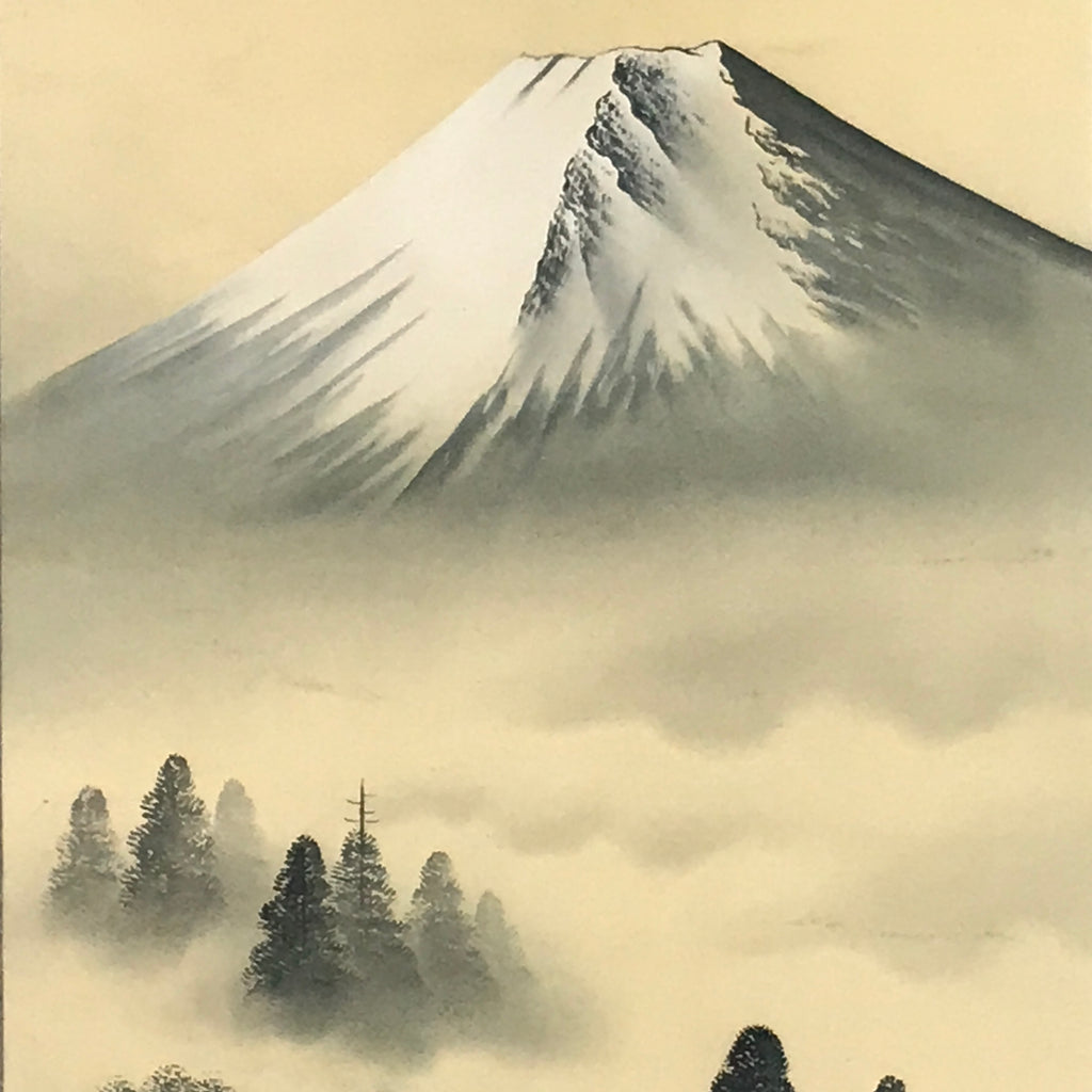 Japanese Hanging Scroll Kakejiku Vtg Mt Fuji River Fisherman House Sansui KJ214-AD - Scroll-chidorivintage.com