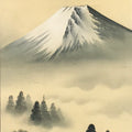 Japanese Hanging Scroll Kakejiku Vtg Mt Fuji River Fisherman House Sansui KJ214-AD - Scroll-chidorivintage.com