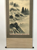 Japanese Hanging Scroll Kakejiku Vtg Mt Fuji River Fisherman House Sansui KJ214-AD - Scroll-chidorivintage.com