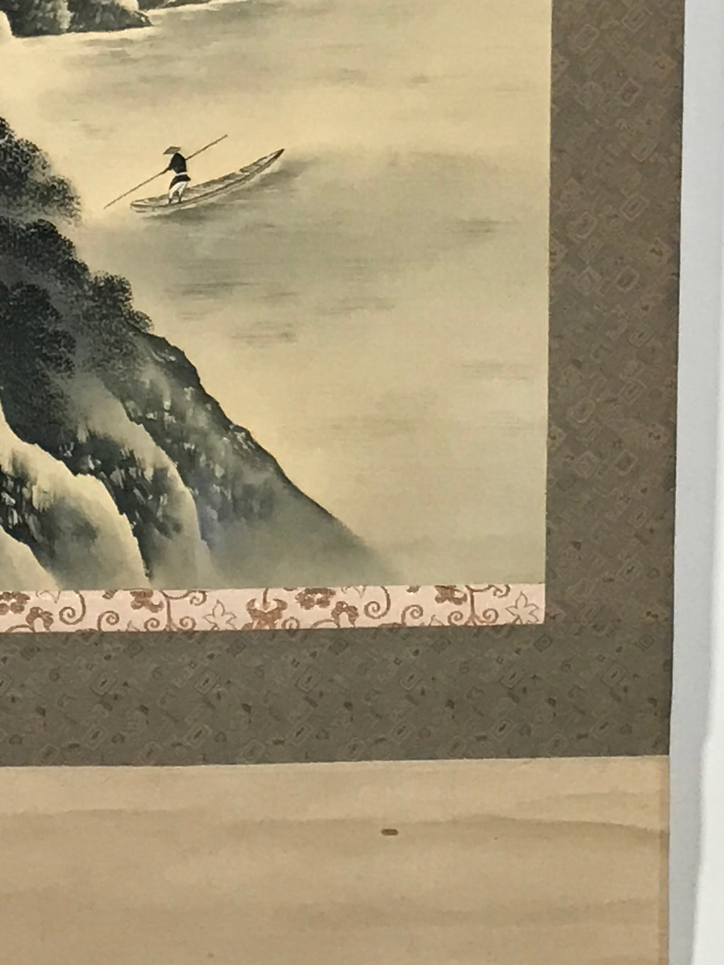 Japanese Hanging Scroll Kakejiku Vtg Mt Fuji River Fisherman House Sansui KJ214-AD - Scroll-chidorivintage.com