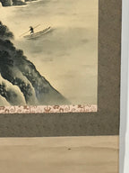 Japanese Hanging Scroll Kakejiku Vtg Mt Fuji River Fisherman House Sansui KJ214-AD - Scroll-chidorivintage.com