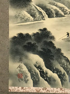 Japanese Hanging Scroll Kakejiku Vtg Mt Fuji River Fisherman House Sansui KJ214-AD - Scroll-chidorivintage.com