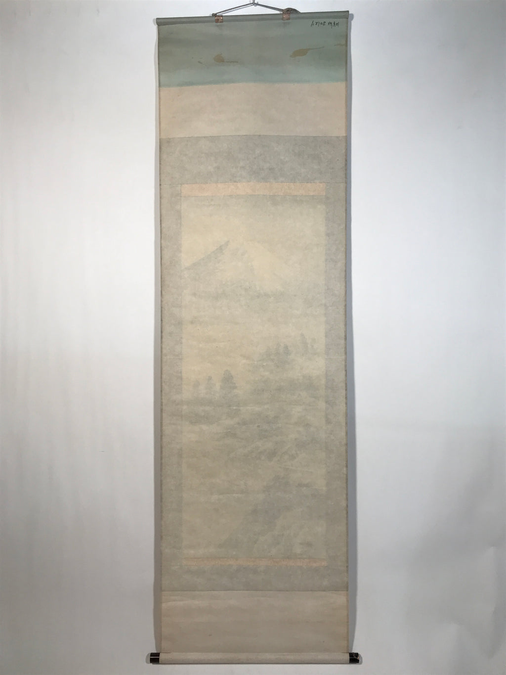 Japanese Hanging Scroll Kakejiku Vtg Mt Fuji River Fisherman House Sansui KJ214-AD - Scroll-chidorivintage.com