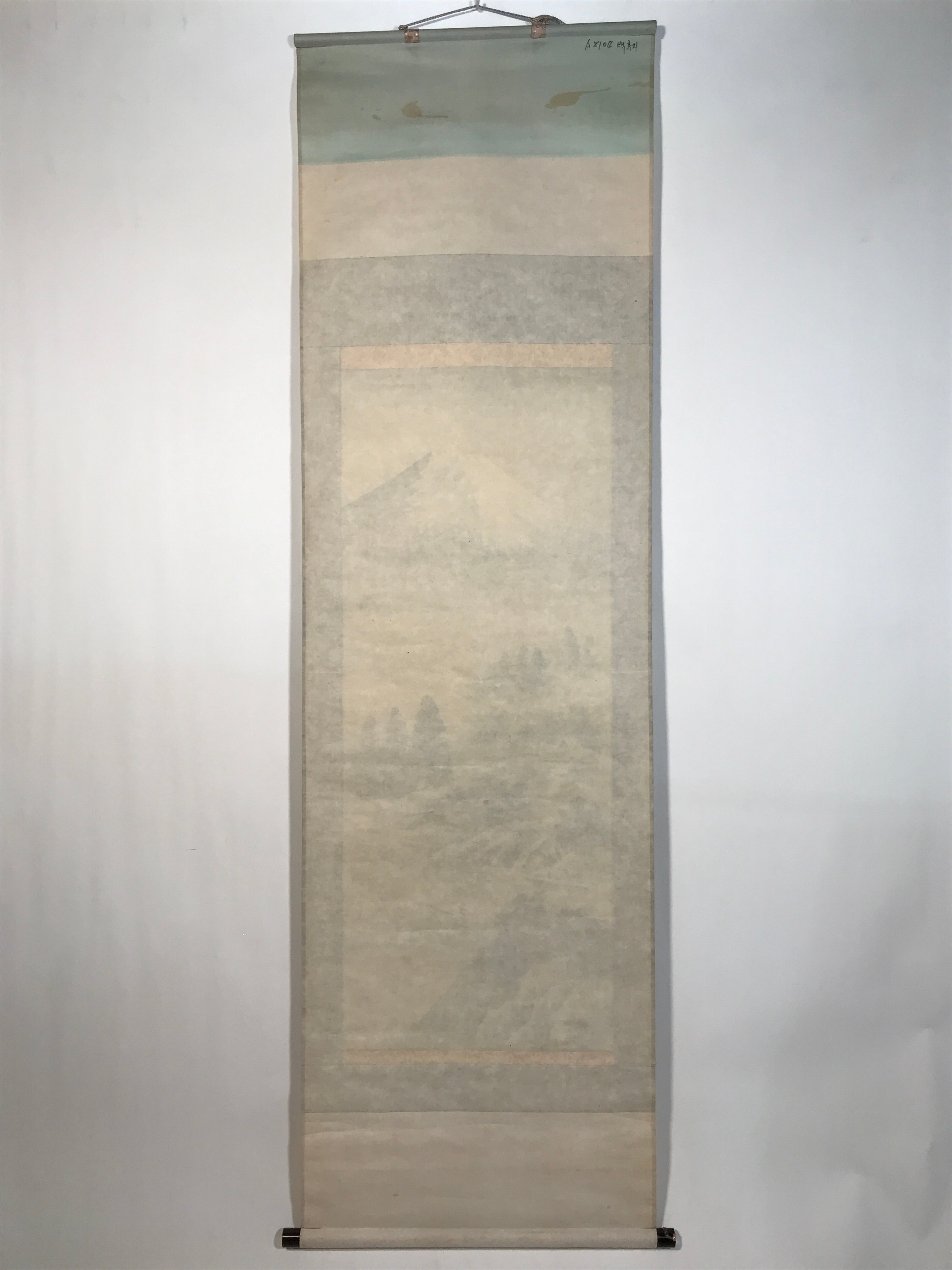 Japanese Hanging Scroll Kakejiku Vtg Mt Fuji River Fisherman House Sansui KJ214-AD - Scroll-chidorivintage.com