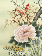 Japanese Hanging Scroll Kakejiku Vtg 4 Seasons Flowers Peony Iris Color KJ215-AD - Scroll-chidorivintage.com