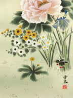 Japanese Hanging Scroll Kakejiku Vtg 4 Seasons Flowers Peony Iris Color KJ215-AD - Scroll-chidorivintage.com