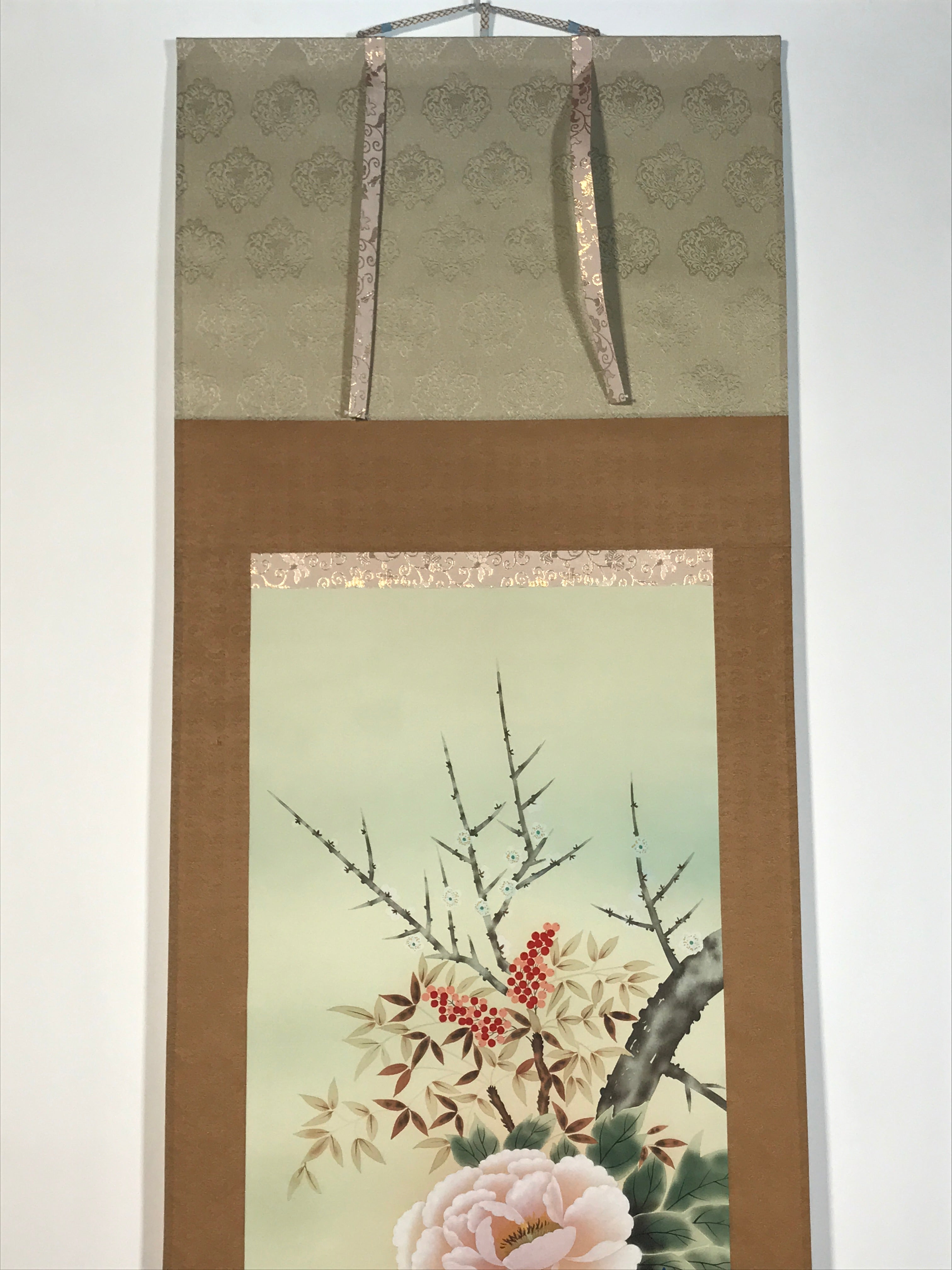 Japanese Hanging Scroll Kakejiku Vtg 4 Seasons Flowers Peony Iris Color KJ215-AD - Scroll-chidorivintage.com