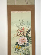 Japanese Hanging Scroll Kakejiku Vtg 4 Seasons Flowers Peony Iris Color KJ215-AD - Scroll-chidorivintage.com