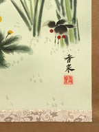 Japanese Hanging Scroll Kakejiku Vtg 4 Seasons Flowers Peony Iris Color KJ215-AD - Scroll-chidorivintage.com