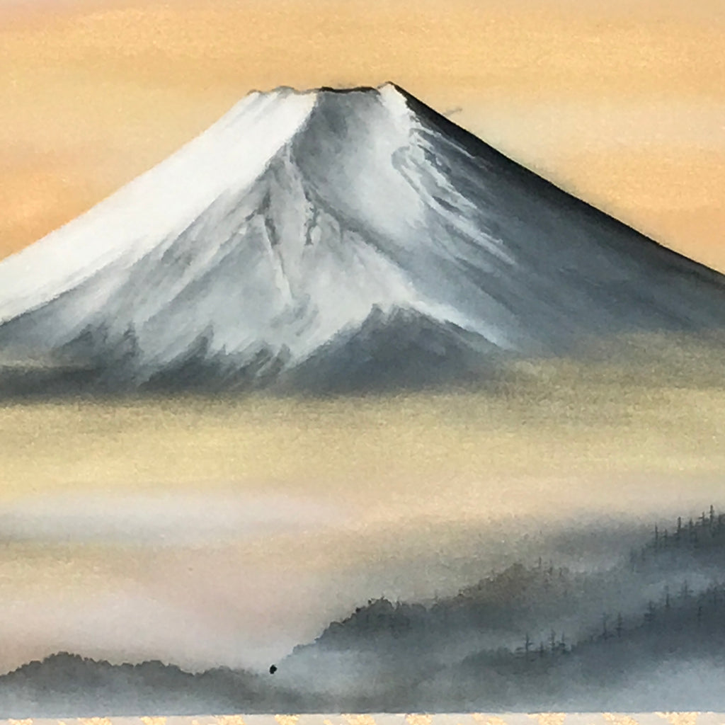 Japanese Hanging Scroll Kakejiku Vtg Mt Fuji Clouds Snow Monotone Color KJ216-AD - Scroll-chidorivintage.com