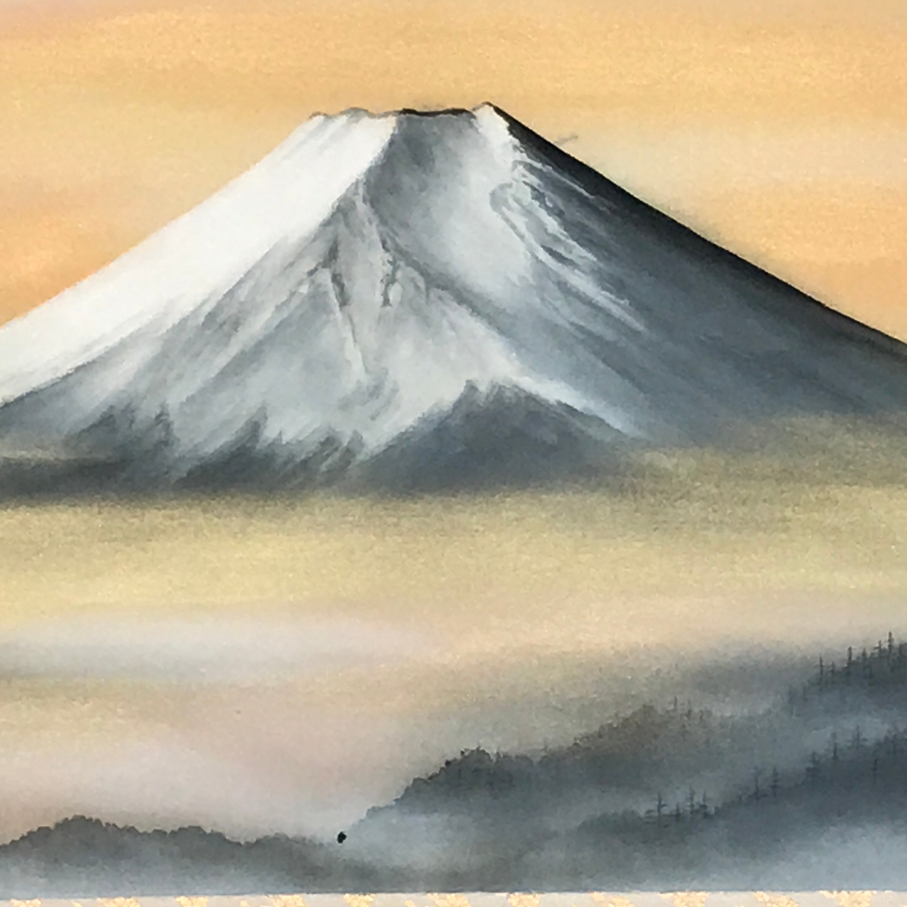 Japanese Hanging Scroll Kakejiku Vtg Mt Fuji Clouds Snow Monotone Color KJ216-AD - Scroll-chidorivintage.com