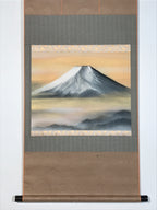 Japanese Hanging Scroll Kakejiku Vtg Mt Fuji Clouds Snow Monotone Color KJ216-AD - Scroll-chidorivintage.com