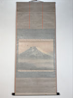 Japanese Hanging Scroll Kakejiku Vtg Mt Fuji Clouds Snow Monotone Color KJ216-AD - Scroll-chidorivintage.com