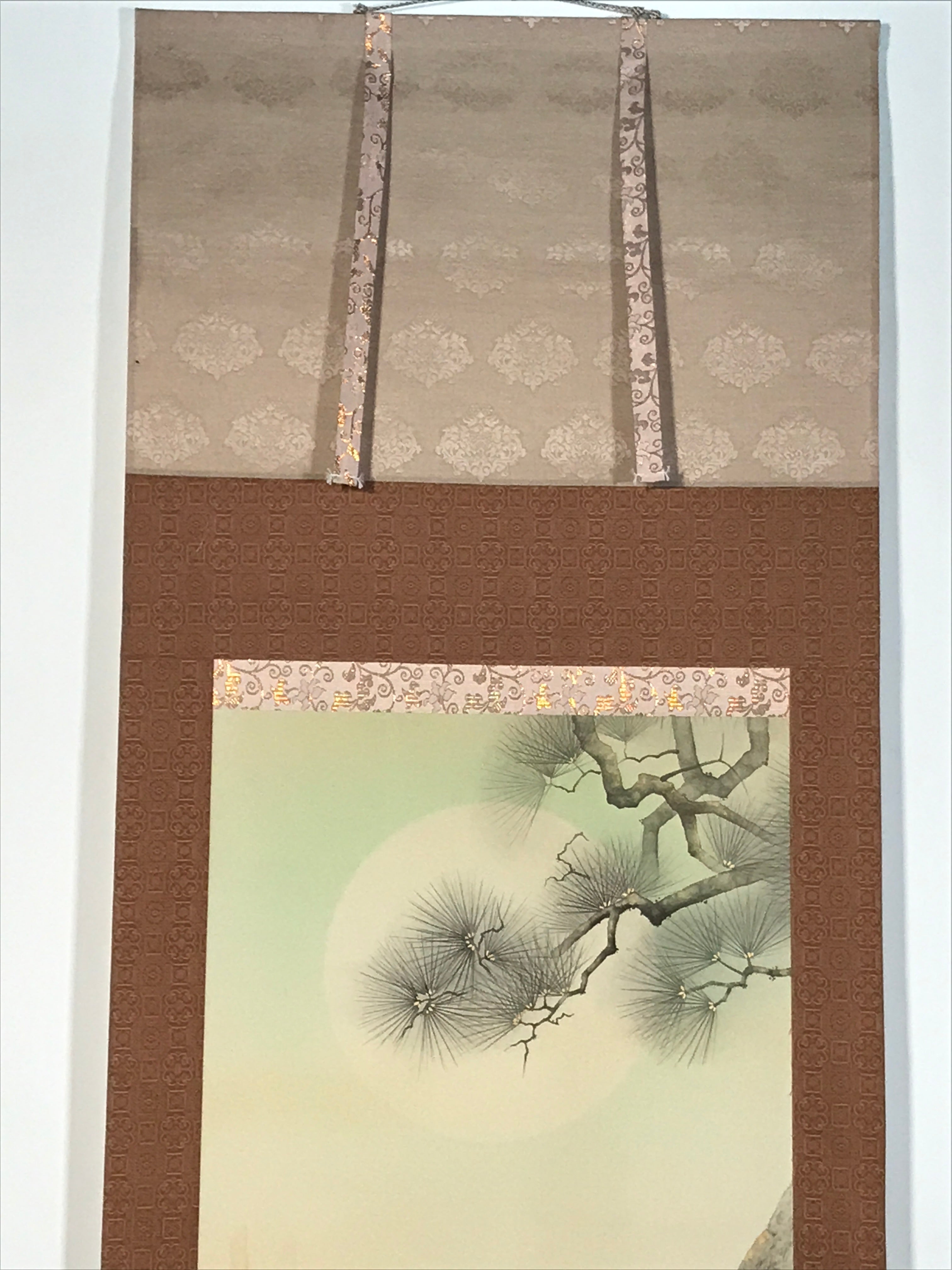 Japanese Hanging Scroll Kakejiku Vtg 3 Monkeys Bamboo Pine Plum Color KJ217-AD - Scroll-chidorivintage.com