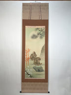 Japanese Hanging Scroll Kakejiku Vtg 3 Monkeys Bamboo Pine Plum Color KJ217-AD - Scroll-chidorivintage.com