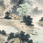 Japanese Hanging Scroll Kakejiku Vtg Sansui Landscape Trees Mountain River KJ218-AD - Scroll-chidorivintage.com