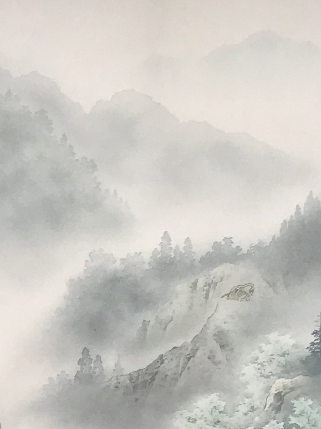 Japanese Hanging Scroll Kakejiku Vtg Sansui Landscape Trees Mountain River KJ218-AD - Scroll-chidorivintage.com