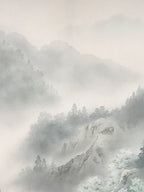 Japanese Hanging Scroll Kakejiku Vtg Sansui Landscape Trees Mountain River KJ218-AD - Scroll-chidorivintage.com
