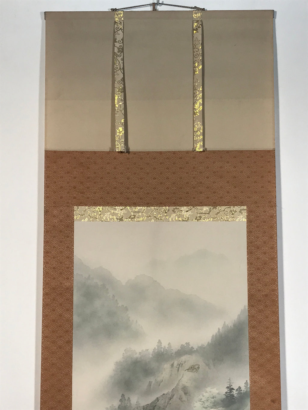 Japanese Hanging Scroll Kakejiku Vtg Sansui Landscape Trees Mountain River KJ218-AD - Scroll-chidorivintage.com