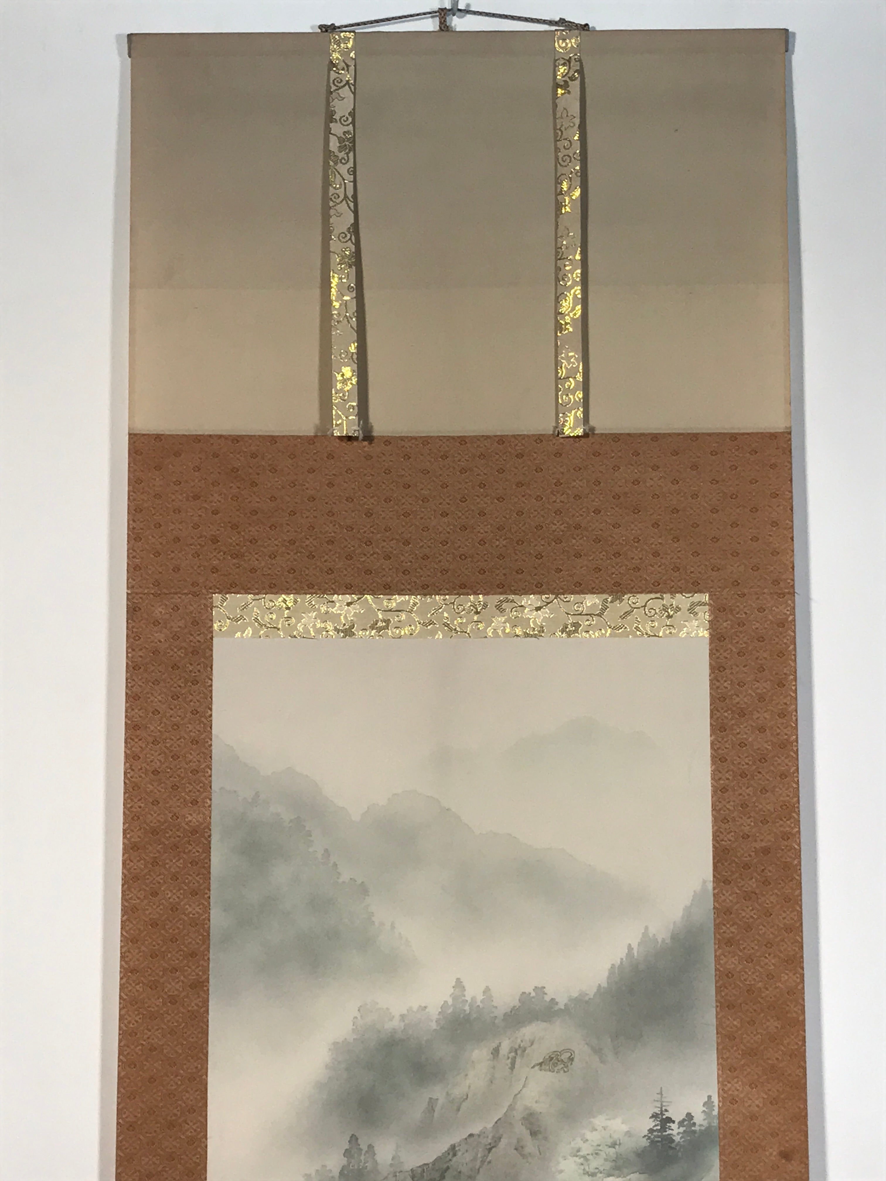 Japanese Hanging Scroll Kakejiku Vtg Sansui Landscape Trees Mountain River KJ218-AD - Scroll-chidorivintage.com