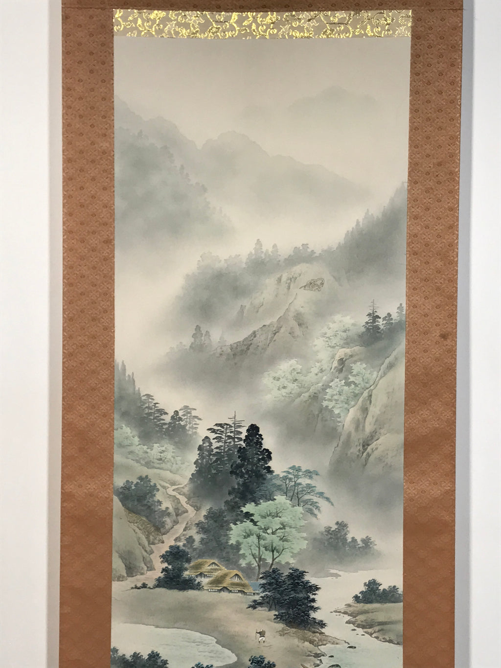 Japanese Hanging Scroll Kakejiku Vtg Sansui Landscape Trees Mountain River KJ218-AD - Scroll-chidorivintage.com