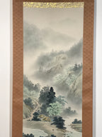 Japanese Hanging Scroll Kakejiku Vtg Sansui Landscape Trees Mountain River KJ218-AD - Scroll-chidorivintage.com