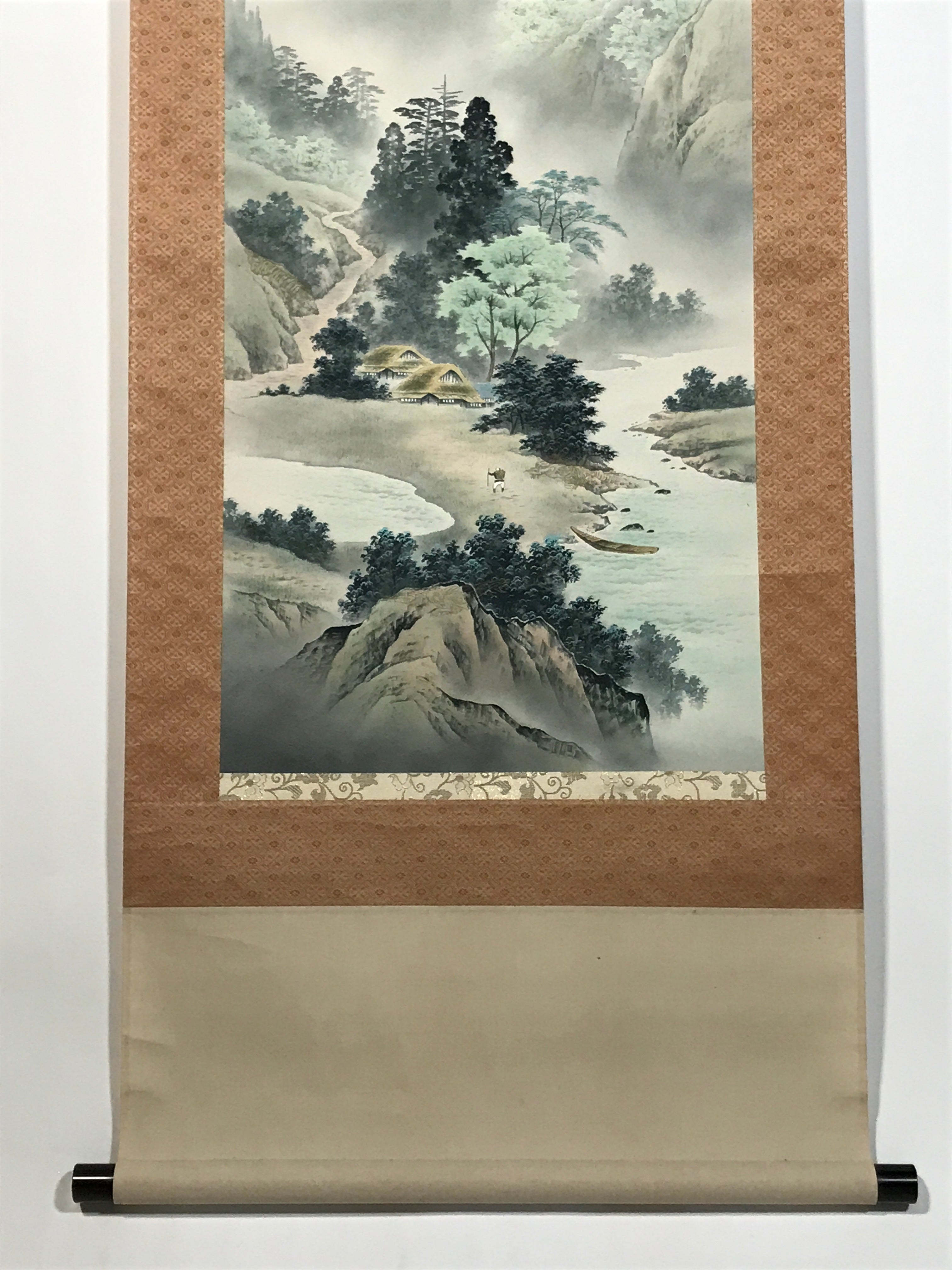 Japanese Hanging Scroll Kakejiku Vtg Sansui Landscape Trees Mountain River KJ218-AD - Scroll-chidorivintage.com