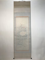 Japanese Hanging Scroll Kakejiku Vtg Sparrows Peony Chrysanthemum Flowers KJ219-AD - Scroll-chidorivintage.com