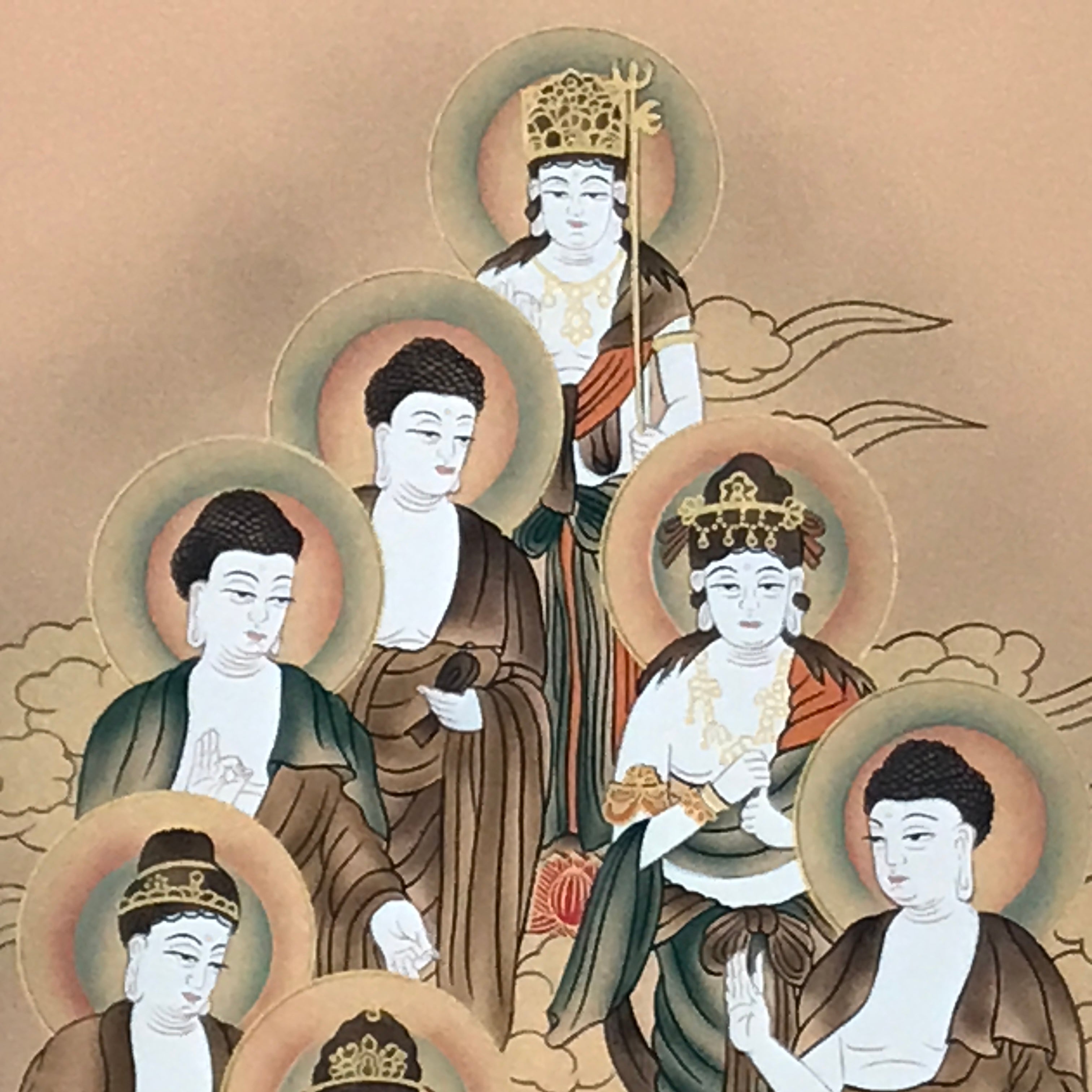 Japanese Hanging Scroll Kakejiku Vtg Thirteen Buddhas Buddhist Color Gold KJ220-AD - Scroll-chidorivintage.com