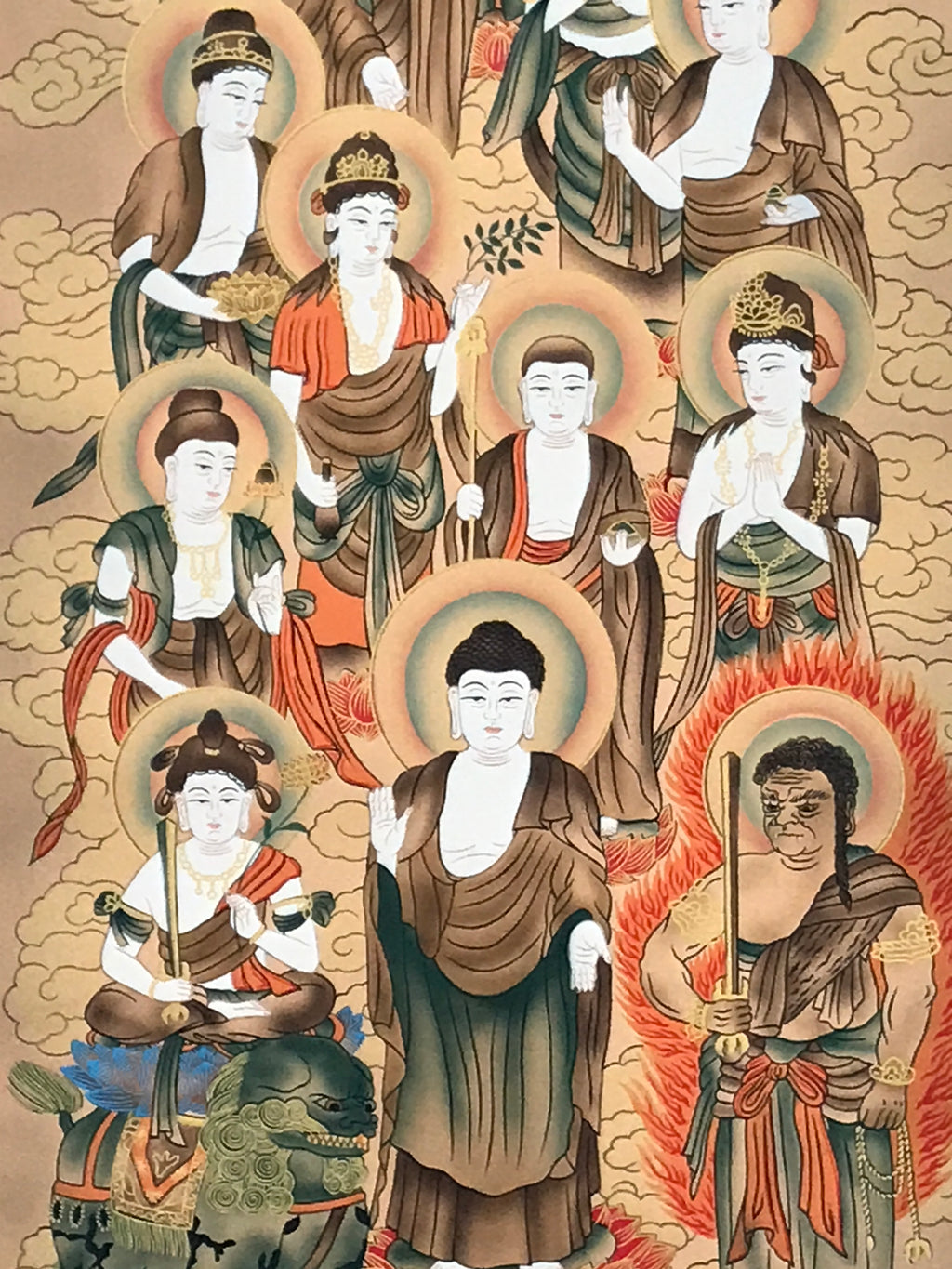 Japanese Hanging Scroll Kakejiku Vtg Thirteen Buddhas Buddhist Color Gold KJ220-AD - Scroll-chidorivintage.com