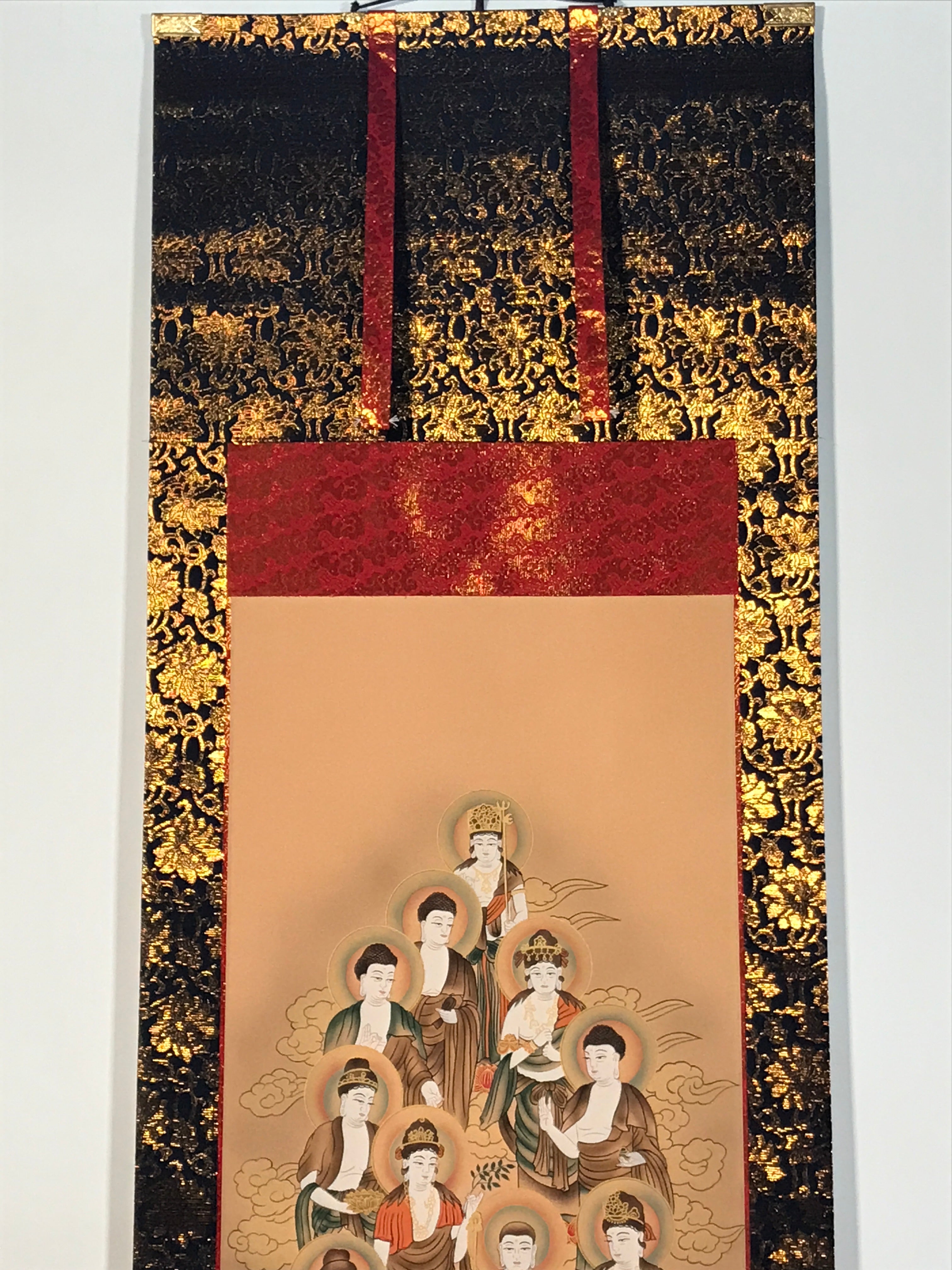 Japanese Hanging Scroll Kakejiku Vtg Thirteen Buddhas Buddhist Color Gold KJ220-AD - Scroll-chidorivintage.com