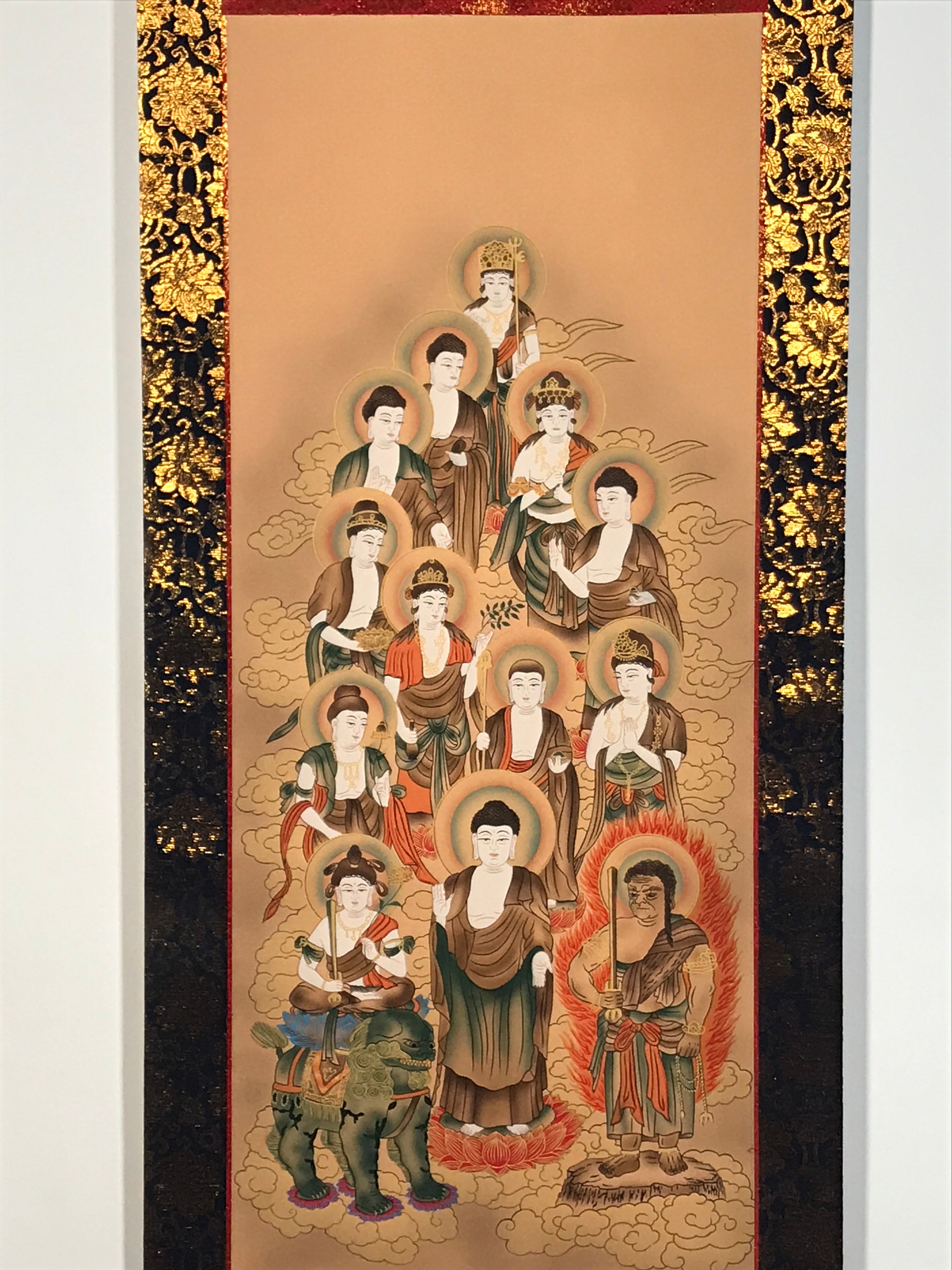 Japanese Hanging Scroll Kakejiku Vtg Thirteen Buddhas Buddhist Color Gold KJ220-AD - Scroll-chidorivintage.com