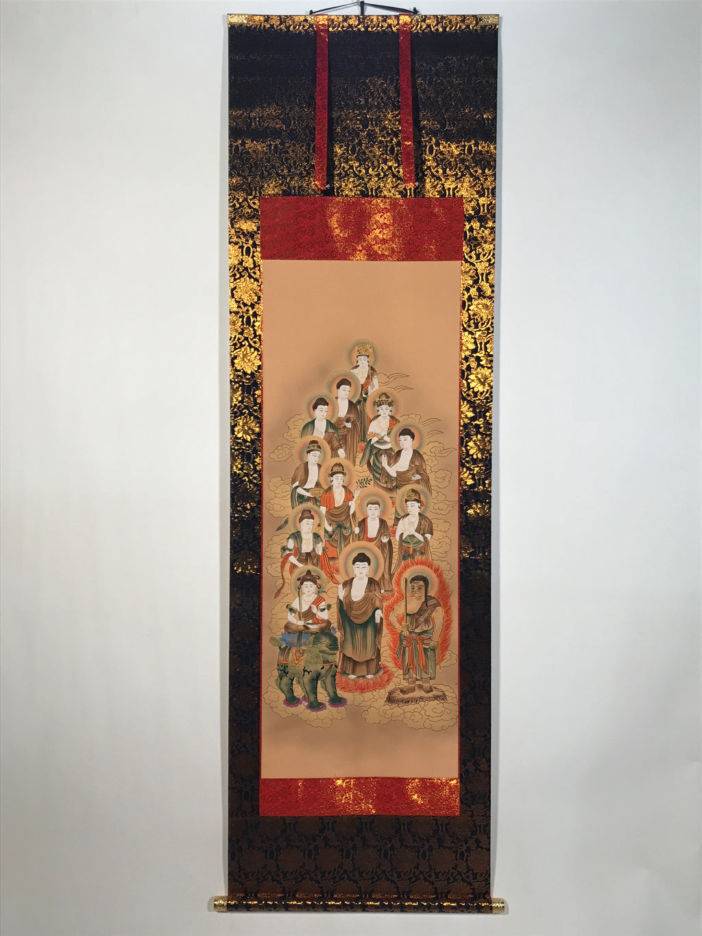 Japanese Hanging Scroll Kakejiku Vtg Thirteen Buddhas Buddhist Color Gold KJ220-AD - Scroll-chidorivintage.com