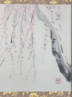 Japanese Hanging Scroll Kakejiku Vtg Weeping Plum Tree Blossoms Ume Poem KJ226-AD - Scroll-chidorivintage.com