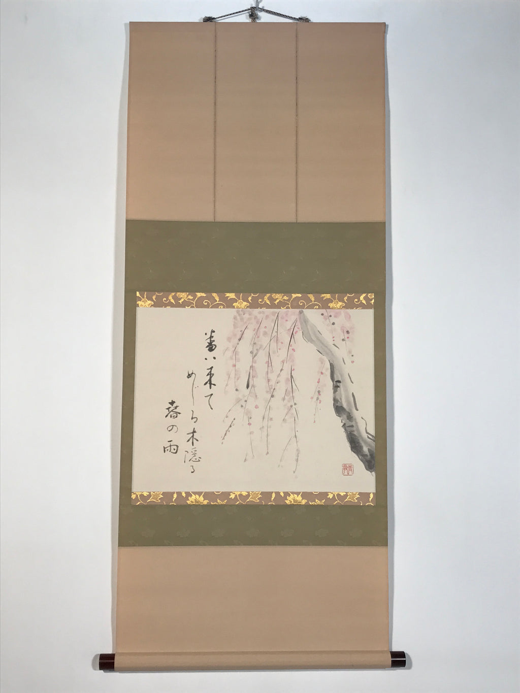 Japanese Hanging Scroll Kakejiku Vtg Weeping Plum Tree Blossoms Ume Poem KJ226-AD - Scroll-chidorivintage.com