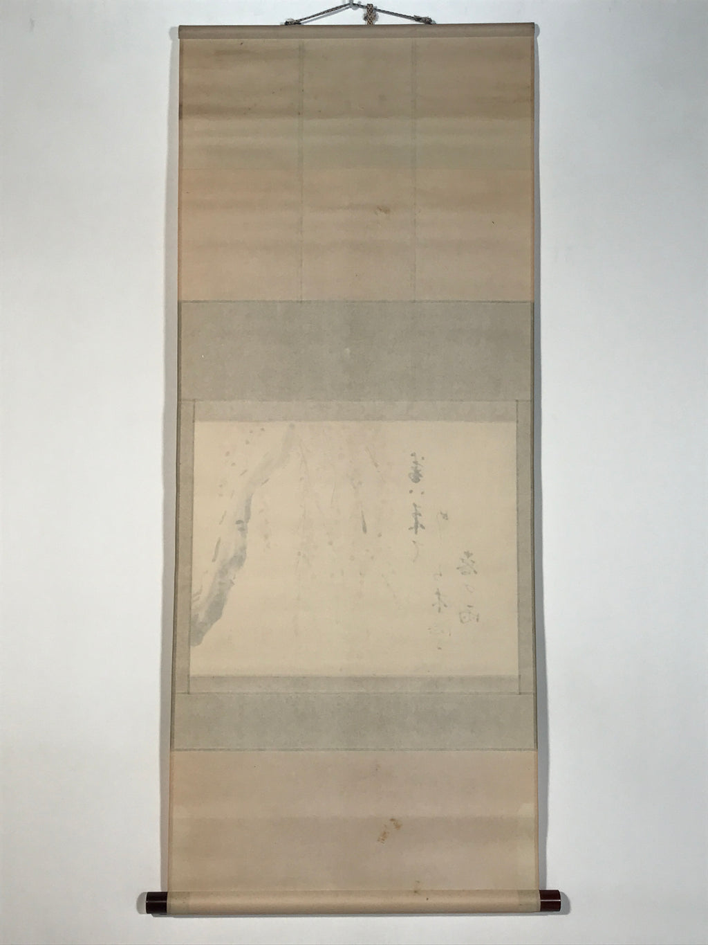 Japanese Hanging Scroll Kakejiku Vtg Weeping Plum Tree Blossoms Ume Poem KJ226-AD - Scroll-chidorivintage.com
