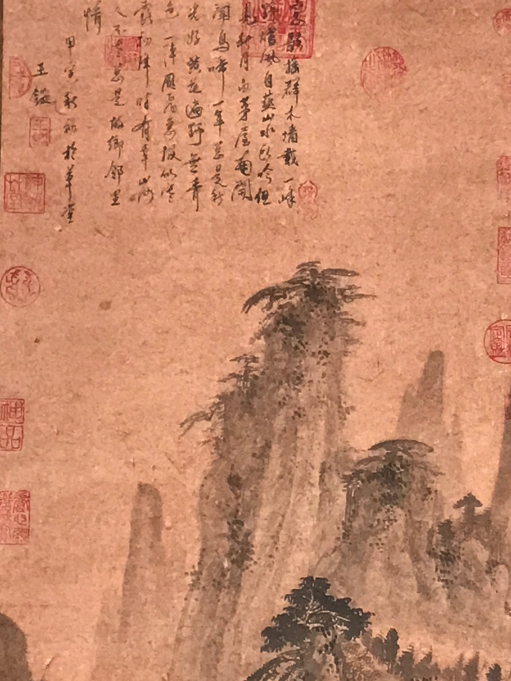 Chinese Hanging Scroll Kakejiku Vtg Landscape Mountain Trees Houses Text KJ227-AD - Scroll-chidorivintage.com