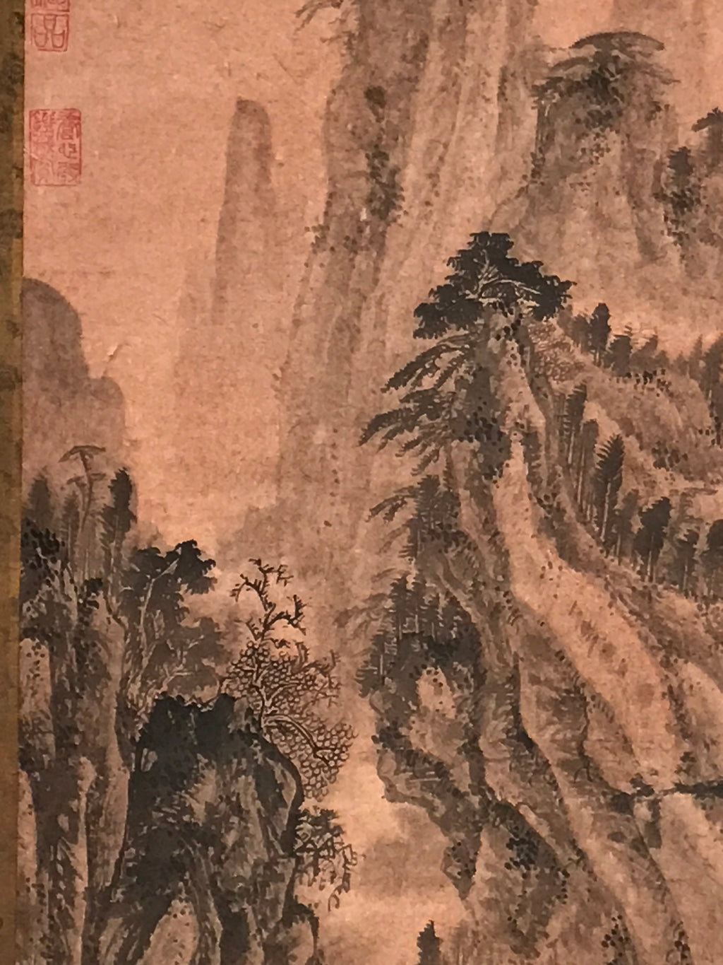 Chinese Hanging Scroll Kakejiku Vtg Landscape Mountain Trees Houses Text KJ227-AD - Scroll-chidorivintage.com