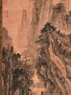 Chinese Hanging Scroll Kakejiku Vtg Landscape Mountain Trees Houses Text KJ227-AD - Scroll-chidorivintage.com