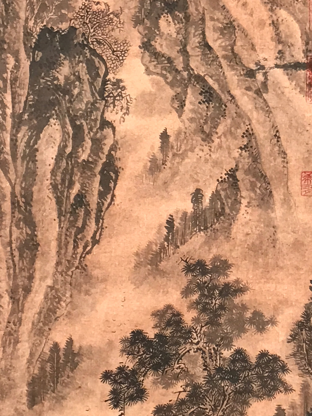 Chinese Hanging Scroll Kakejiku Vtg Landscape Mountain Trees Houses Text KJ227-AD - Scroll-chidorivintage.com