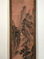Chinese Hanging Scroll Kakejiku Vtg Landscape Mountain Trees Houses Text KJ227-AD - Scroll-chidorivintage.com